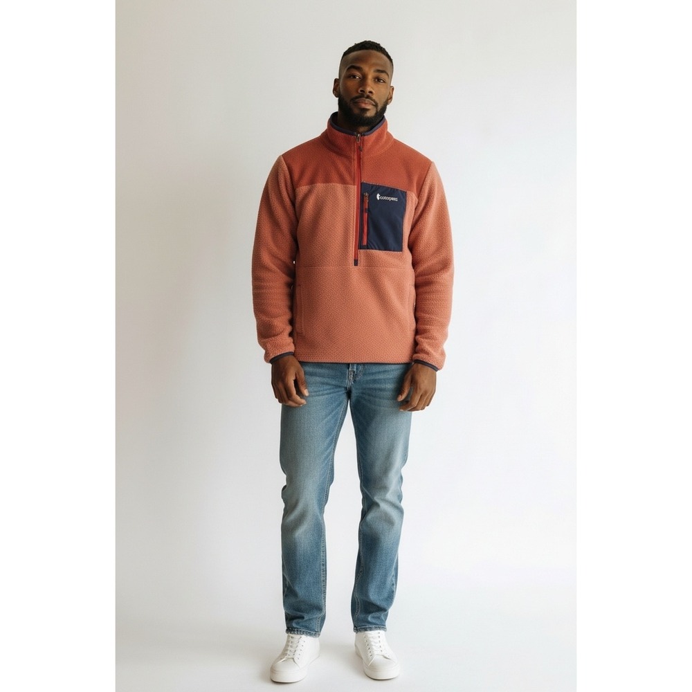 Cotopaxi Teca Fleece Pullover Rust Coral Quarter Zip Mens M Autumn Hiking Layer
